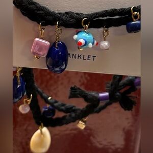 Urban Outfitters Black Braid Cord and Blown Glass Bead Anklet